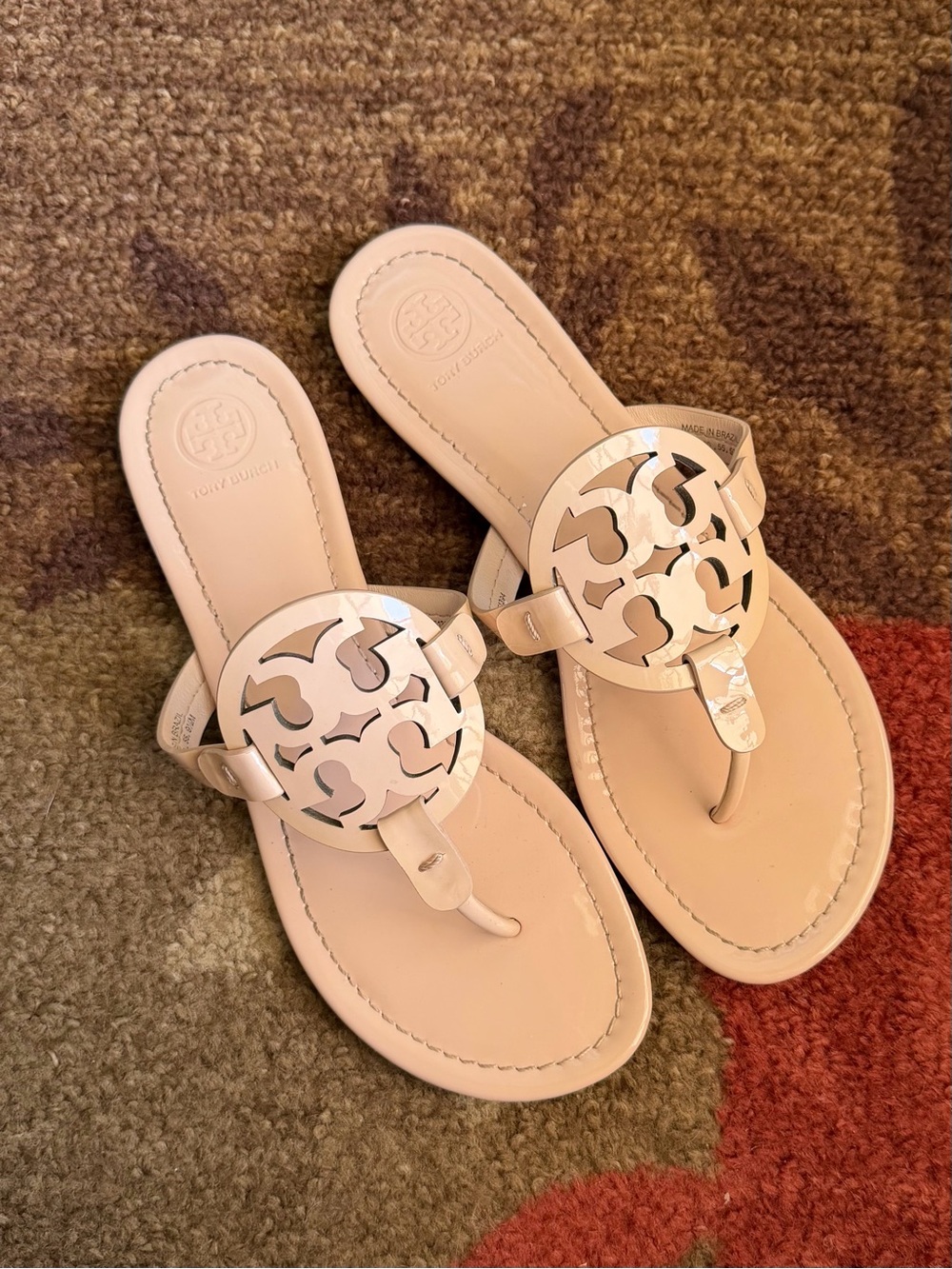Tory Burch Sea Shell Pink Patent Leather Miller Sandal